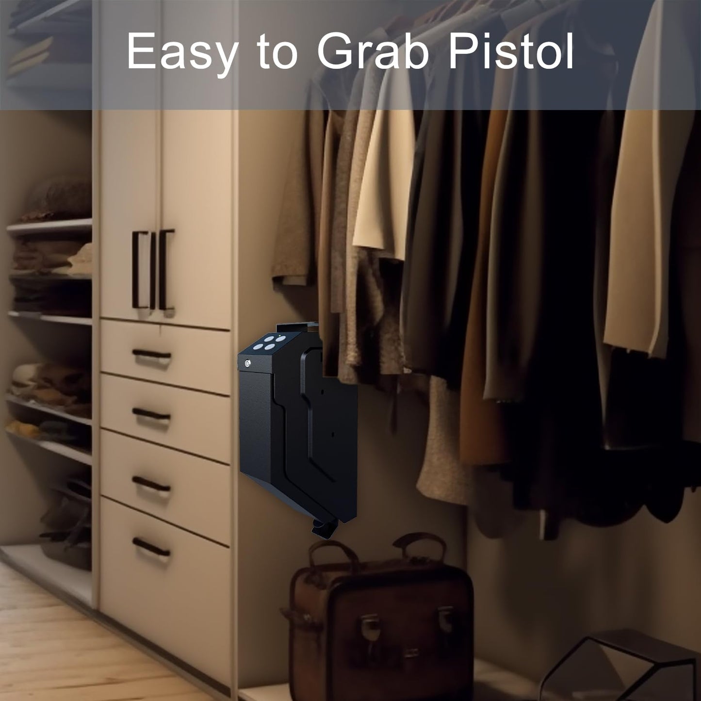 VERPROOF Gun Safe Quick Access Handgun Firearm Safes for Pistols Drop Down Single Gun Safety for Nightstand Wall Mount Bedside Desk Vehicle Bed Personal Safe with Keypad Lock and Key Lock