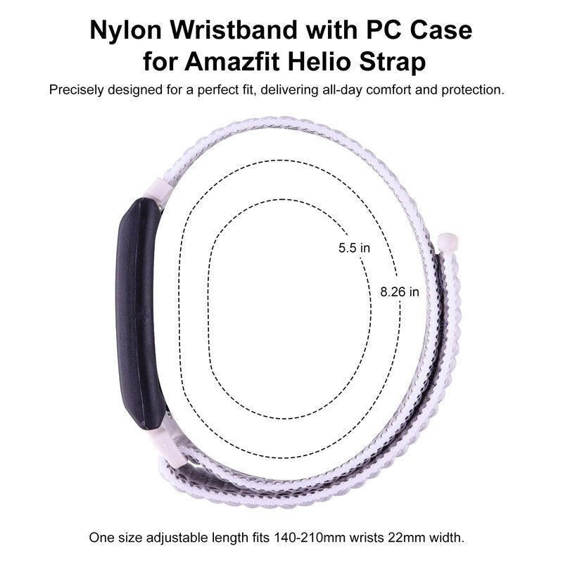 Polyjoy Nylon Loop Wristband + Frame Case Compatible with Amazfit Helio Strap Fitness Tracker, Sport Elastic Soft Breathable Adjustable Replacement Wrist Bands Bumper for Women Men