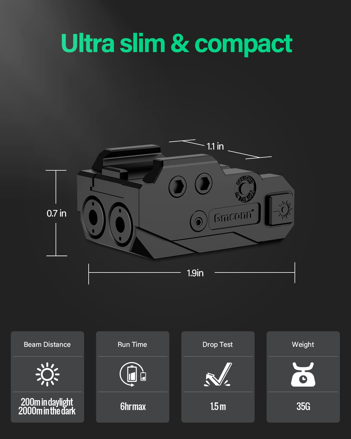 Gmconn Blue and Green Dual Laser Sight for Pistol with a Rail, Low Profile Blue Green Beams for Full Size or Compact Guns, Rechargeable, (Laser Output <5mW, Class IIIA)