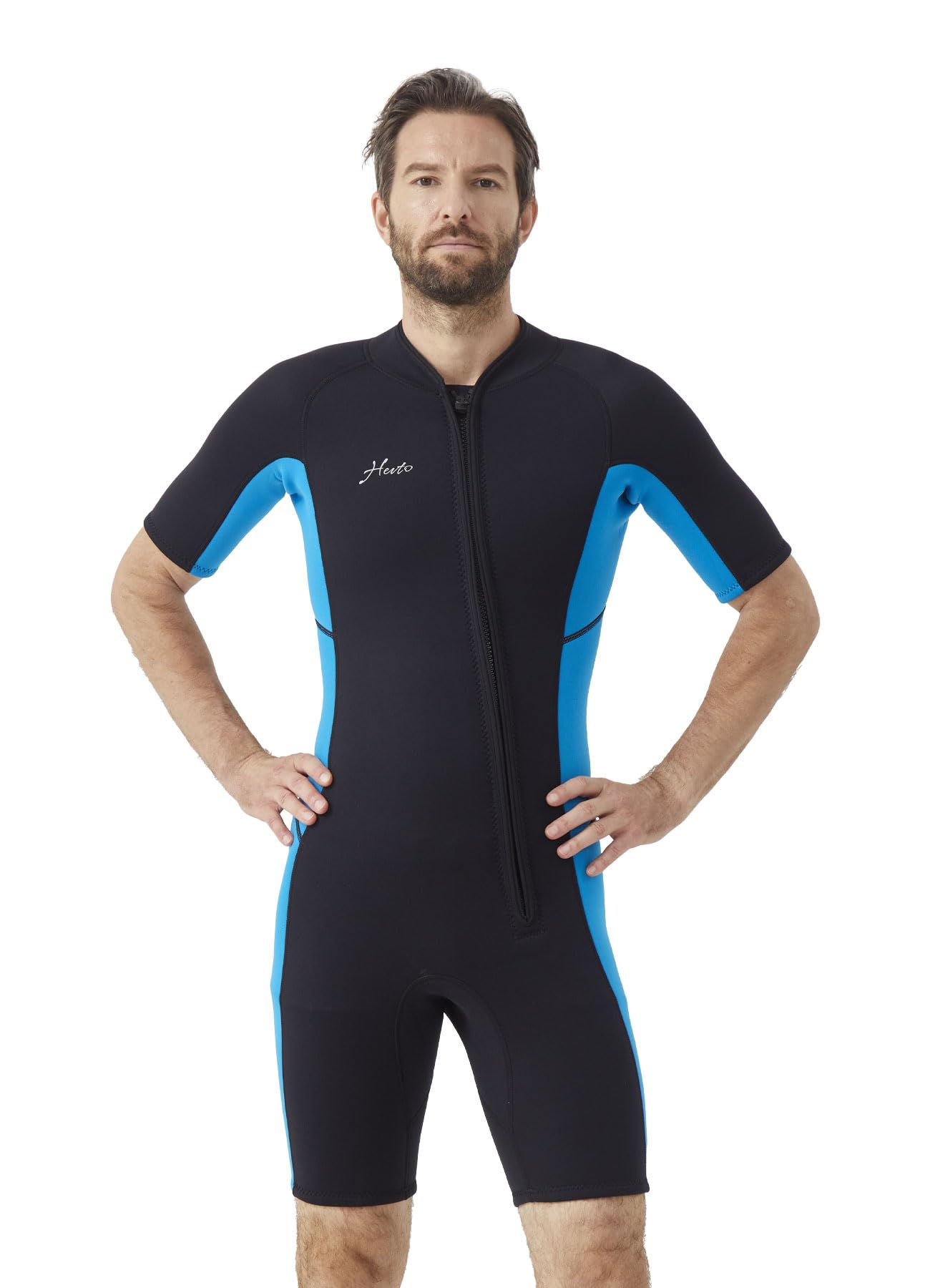 Hevto Wetsuits Men 2mm Neoprene Front Zip Shorty Wet Suit in Cold Water for Swimming Surfing Diving Snorkeling Paddle Boarding (M3-Blue, XL)