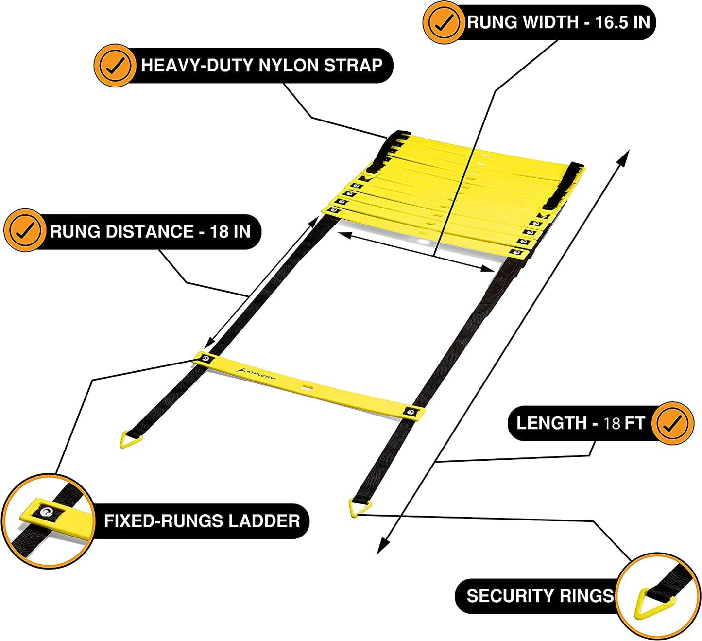 Athletivi Agility Training Equipment Set for Proffesional Training, Adults, Youth & Kids. Soccer & Footbal Training Set with Fixed-Rung Ladder - Enhance Speed, Power & Strength. (Yellow Ladder)