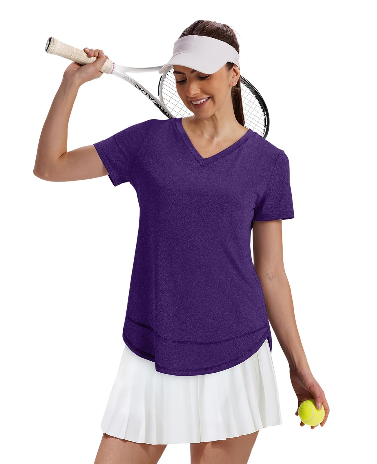 Summer Tops for Women 2026 Short Sleeve Workout Clothes Athletic Shirts Pilates Outfits Camisetas Deportivas para Mujer V Neck Purple L