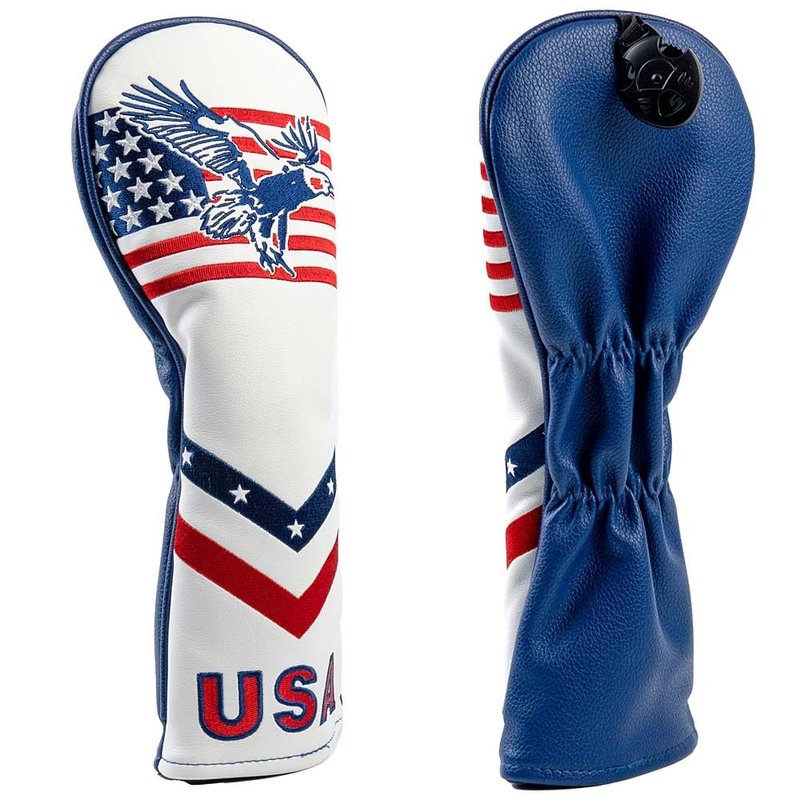 PLUSKER Fairway Wood Head Cover - Patriotic USA Flag and Eagle Embroidery Design Golf Club Protector, Waterproof PU Leather Headcover for Golf Course and Travel Protection