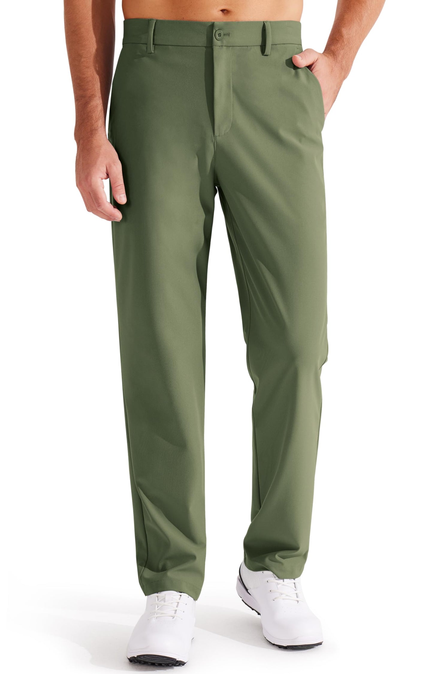Libin Mens Golf Pants Stretch Work Dress Pants 31" Lightweight Business Casual Pants for Men Classic Fit Comfy Trousers Office Lounge with Pockets, Army Green, 34W x 31L