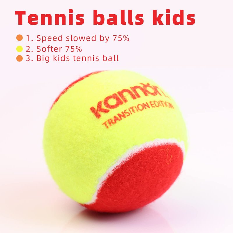 YUESHENG Red Tennis Balls - 75% Low Compression Stage 3 inch Tennis Ball for Beginners Youth Kids Training Practising Playing with Carry Bag (Red-12 Balls)