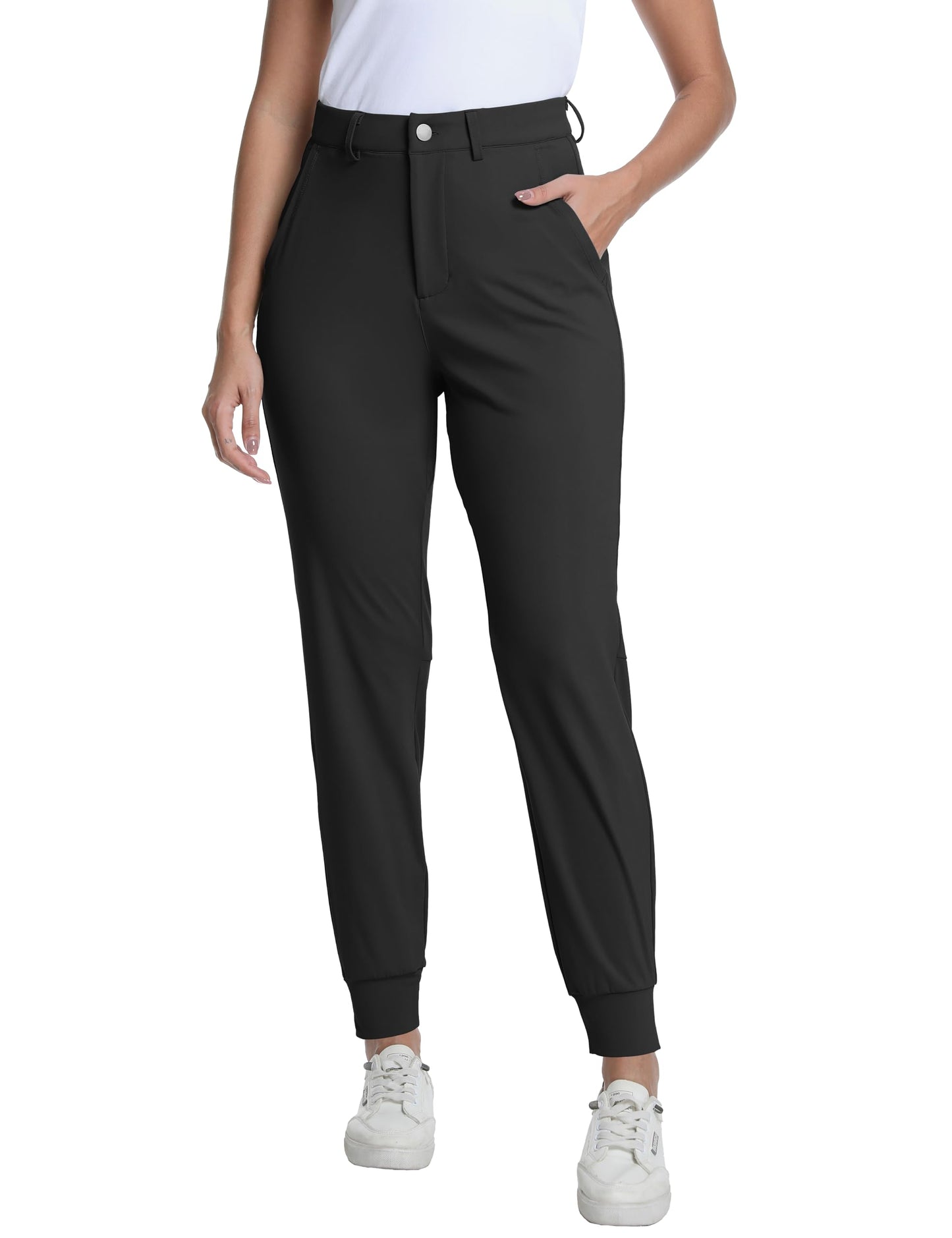 CFRTMTBB Women's Golf Joggers Pants with Belt Loops Stretch Travel Work Slacks Bussiness Ankle Dressy Casual Sweatpants (Black,L)