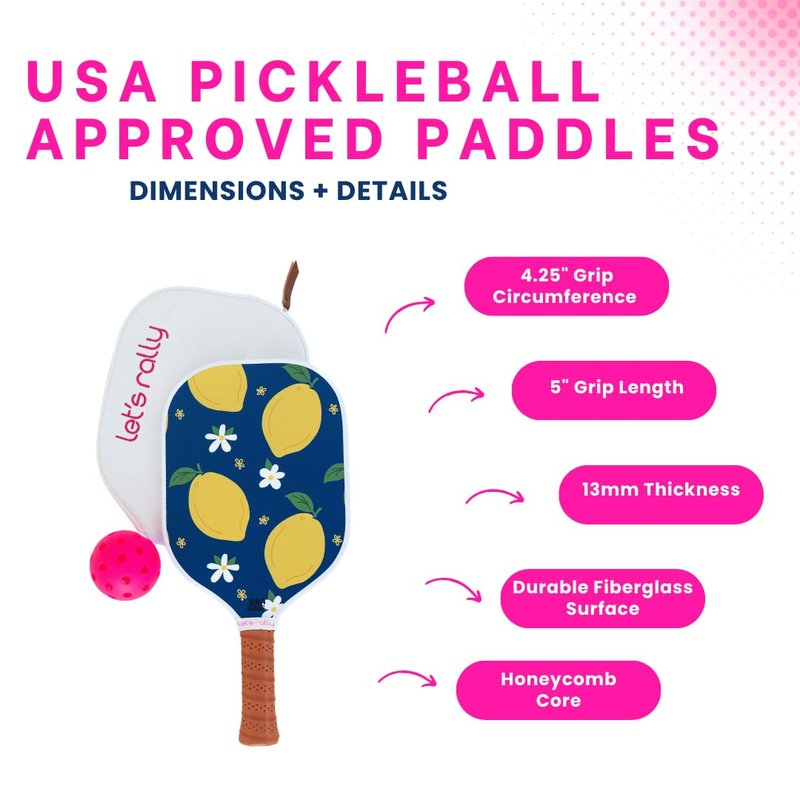 Let's Rally USAPA Approved Fiberglass Pickleball Paddle (Pickle Pink) – Cute Pickleball Paddle for Women, Indoor & Outdoor Use, Lightweight Pickleball Rackets