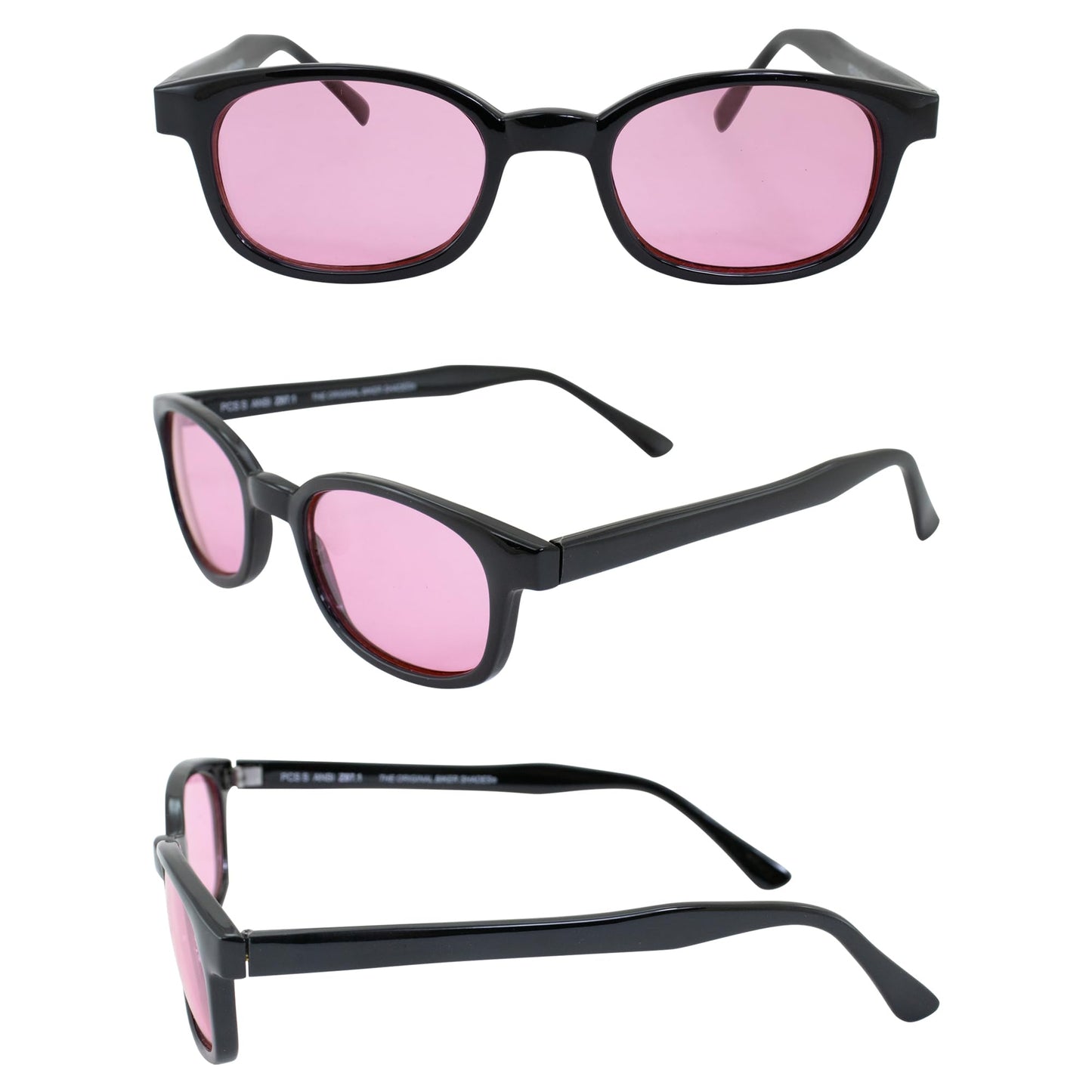 X-KD's Sunglasses 1014 20 Percent Larger than Original KD's ANSI Z80.3 Black w/Pink Lenses