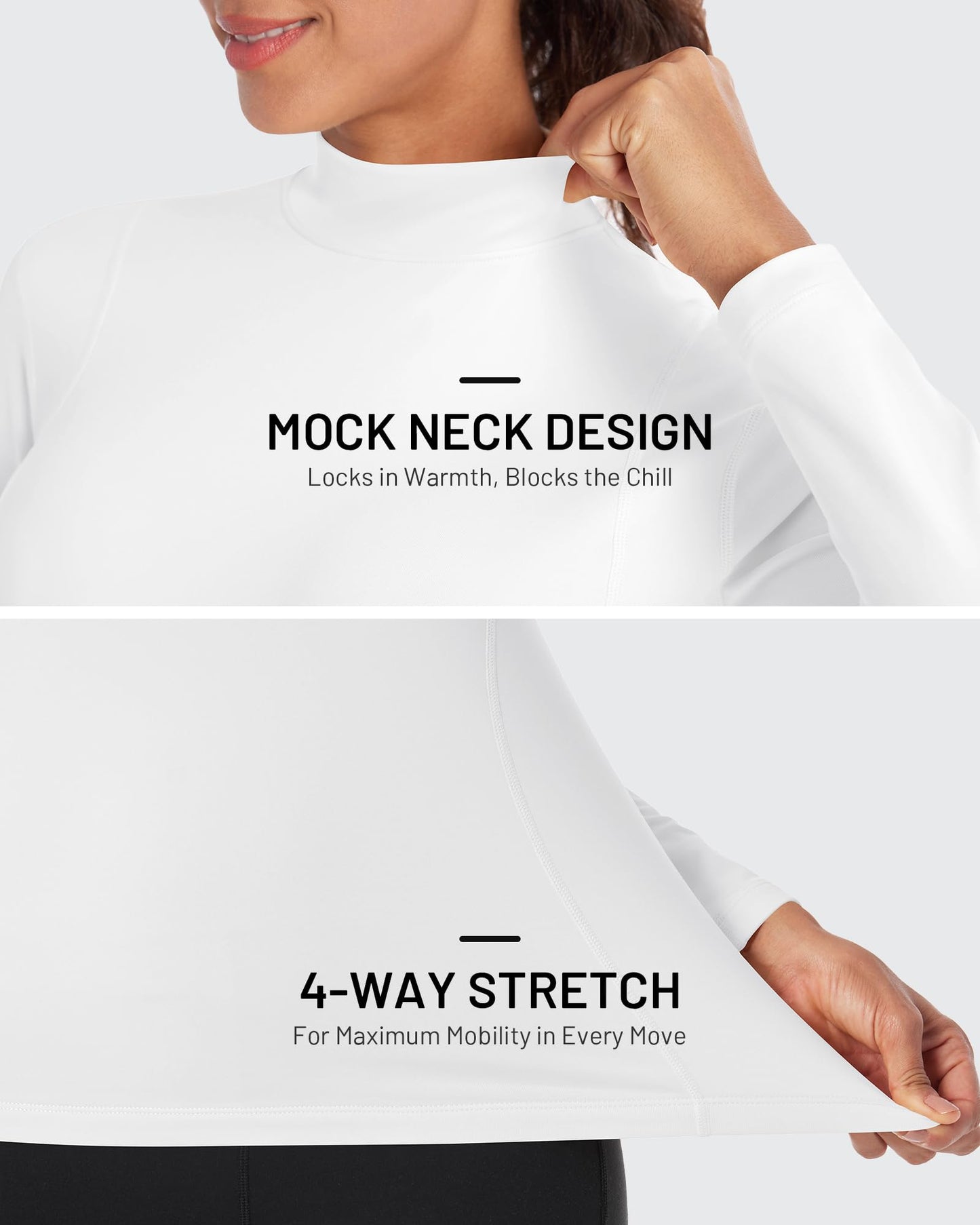 Runhit Women's Thermal Fleece Compression Shirt Mock Neck Long Sleeve Athletic Base Layer Tops Running Workout Football Golf Cold Weather Gear Black+White XS