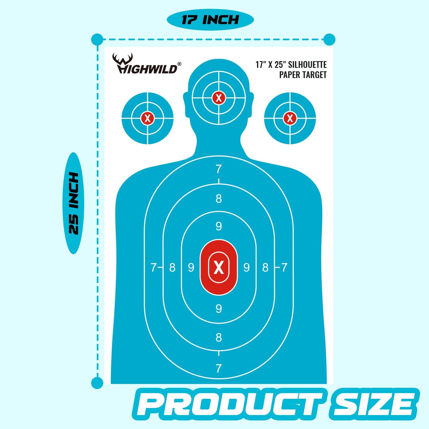 Highwild Shooting Range Silhouette Paper Target - 17X25 Inches (25 Pack, White & Light Blue)