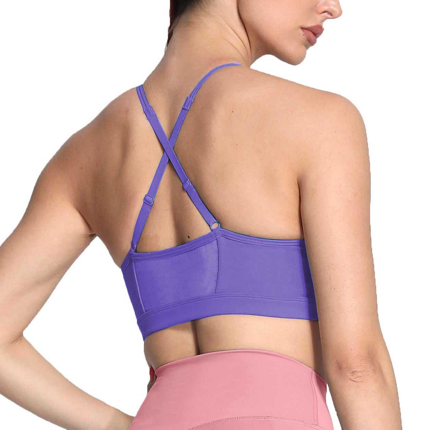 Aoxjox Sports Bras for Women Workout Fitness Ruched Training Baddie Cross Back Yoga Crop Tank Top (Violet, Medium)