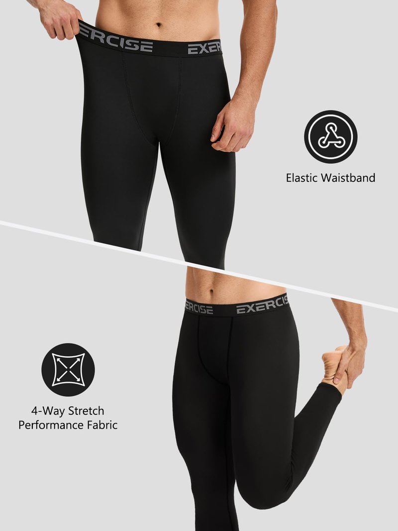 Mexholin 4 Pack Men's Thermal Compression Pants Fleece Lined Long Johns Winter Athletic Workout Leggings Baselayer Black/Dark Gray/Black/Gray L
