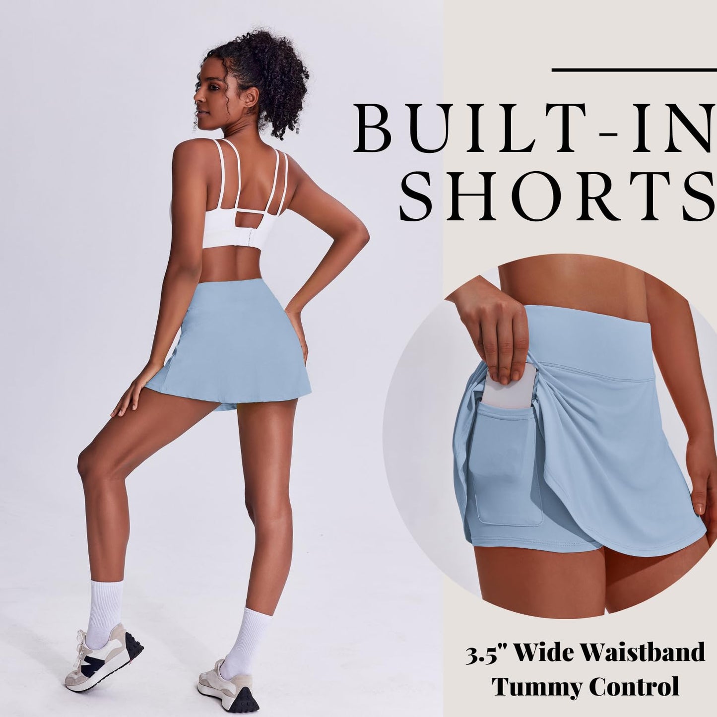 PINSPARK Tennis Skirts Pleated Skorts for Woman Summer Athletic Skirt with Pocket Workout Skirt,Light Blue Small