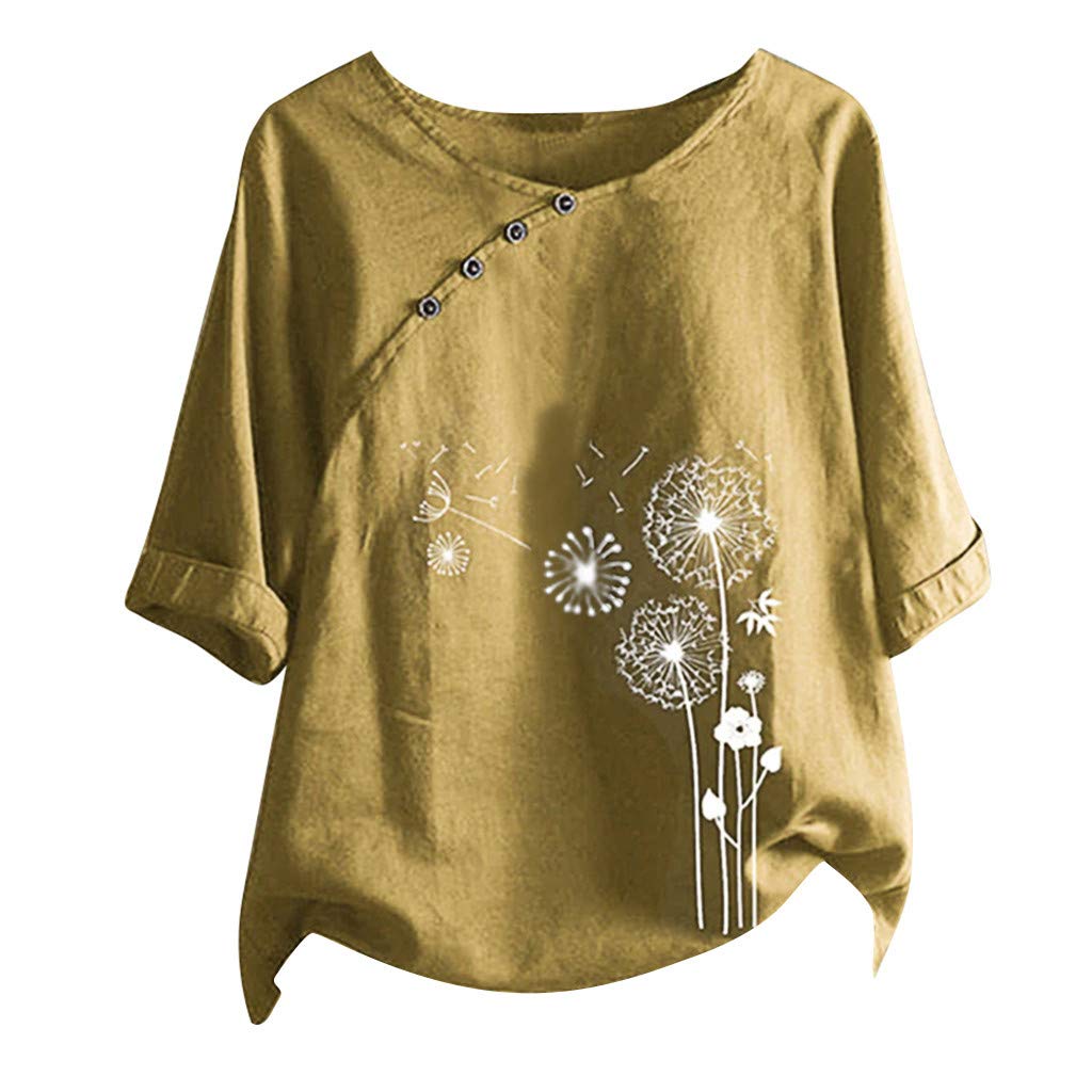 Womens Cotton Linen Short Sleeve Tops Casual Crew Neck T Shirts Embroidered Blouse Plus Size Loose Fit Summer Tunics