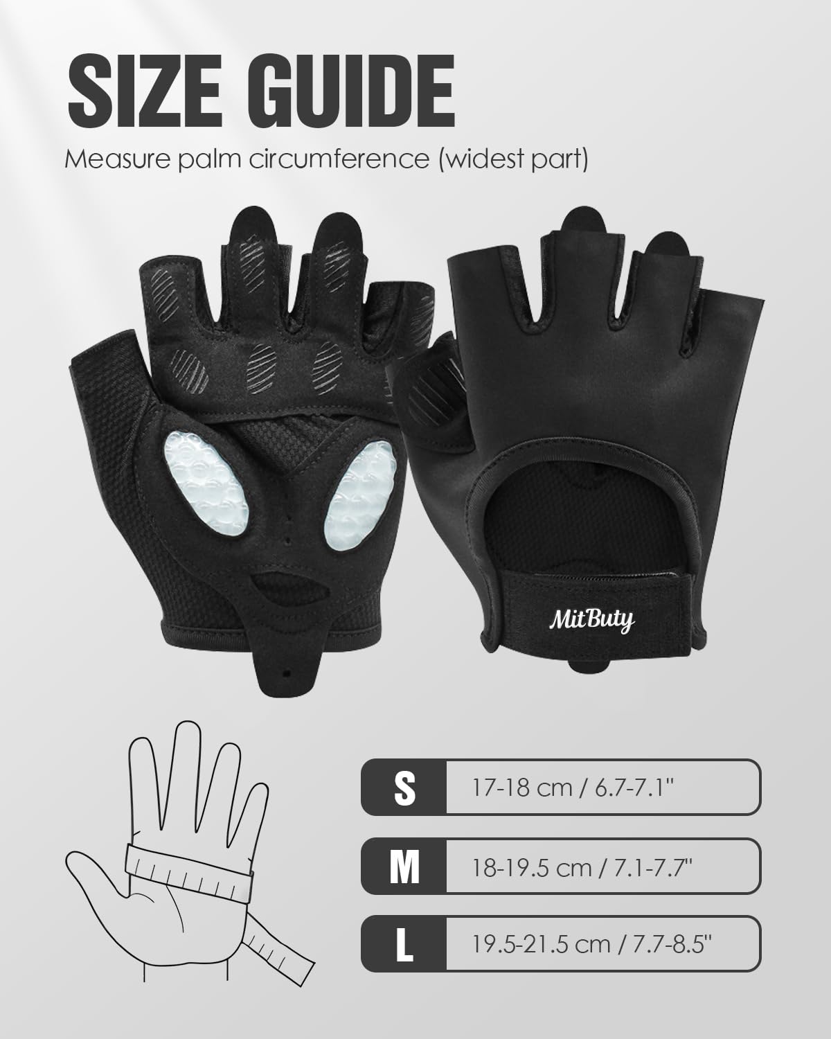 MitButy Workout Gloves for Men & Women – Fingerless Gym Gloves for Weight Lifting, Crossfit, Fitness, Exercise & Training with Silicone Grip Dots for Secure Hold & Palm Padding Protection