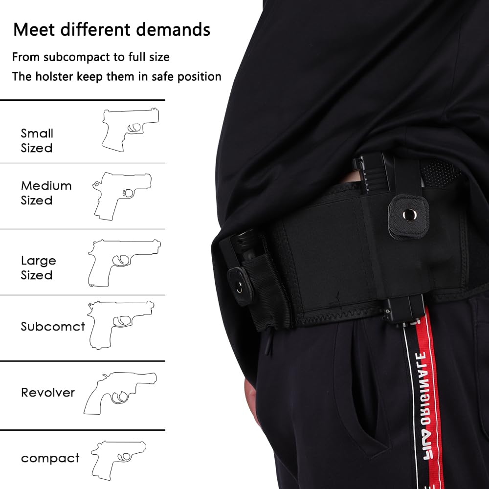 Belly Band Holsters for Concealed Carry: Aomago Gun Holster for Women | Men Fits Glock | Smith Wesson | Taurus | Ruger and More Breathable Neoprene - Waistband Holster for Most Pistols and Revolvers