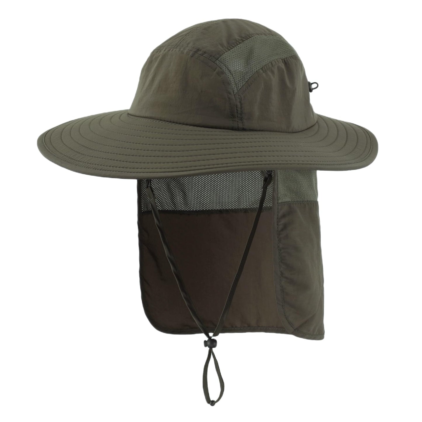 Home Prefer Mens UPF 50+ Sun Protection Cap Wide Brim Fishing Hat with Neck Flap (Army Green)