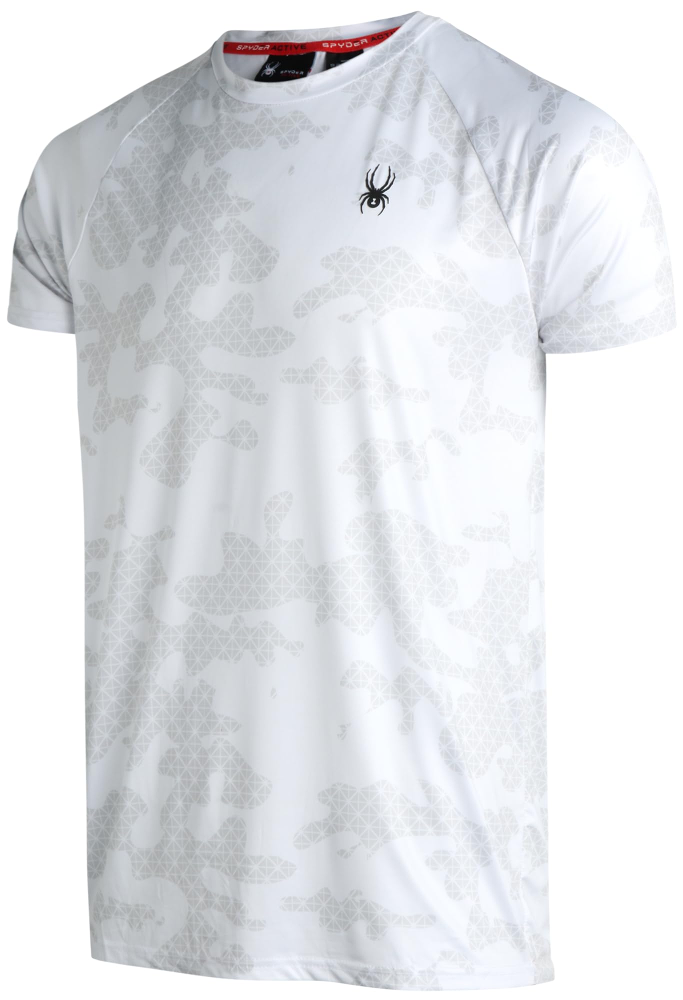 Spyder Mens Active Shirt - Crewneck Dry Fit Mens Workout Shirts Short Sleeve Camo Fitted Athletic Gym Shirts for Men, Size Medium, Elevated White