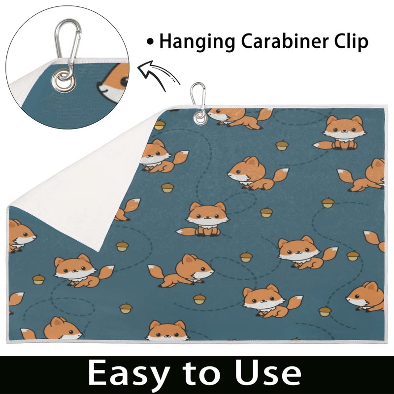Playful Baby Foxes Golf Towels for Golf Bags for Men Women, Cute Fox Microfiber Golf Towels with Carabiner Clip Golf Accessories Golf Gifts
