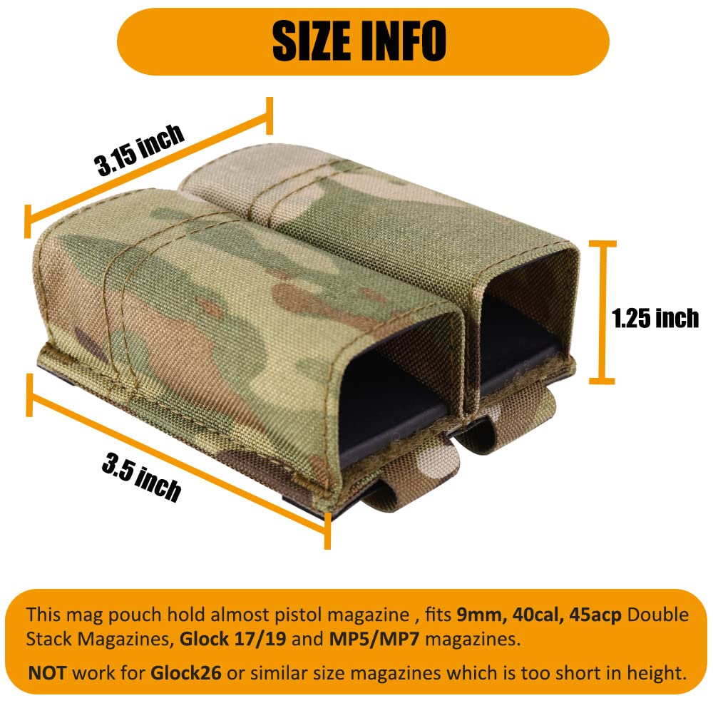 KRYDEX Double Pistol Mag Pouch Nylon 9mm with Quick Release Kydex Magazine Pouch Insert (Multicam)