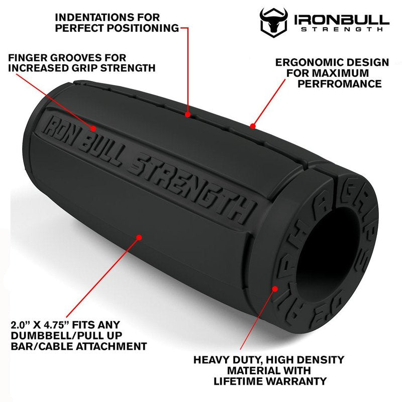 Iron Bull Strength Alpha Grips 2.0 - Extreme Arm Blaster - Best Dumbbell and Barbell Thick Bar Adapter (Charcoal)