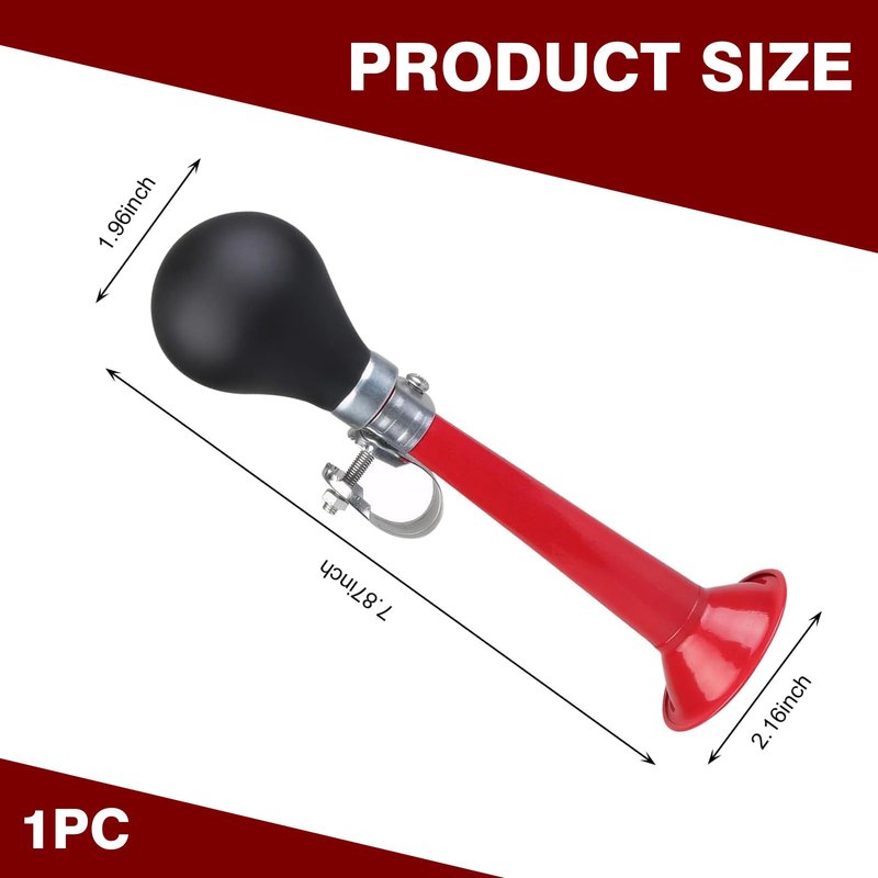 DACIRTY Bike Metal Air Horn, PVC Alloy Flood Sound Squeeze Ball Horn, Head/Mid Tube/Tail Modification Accessories, Suitable for Most Mountain Bikes Bicycles Beach Bikes (Red)
