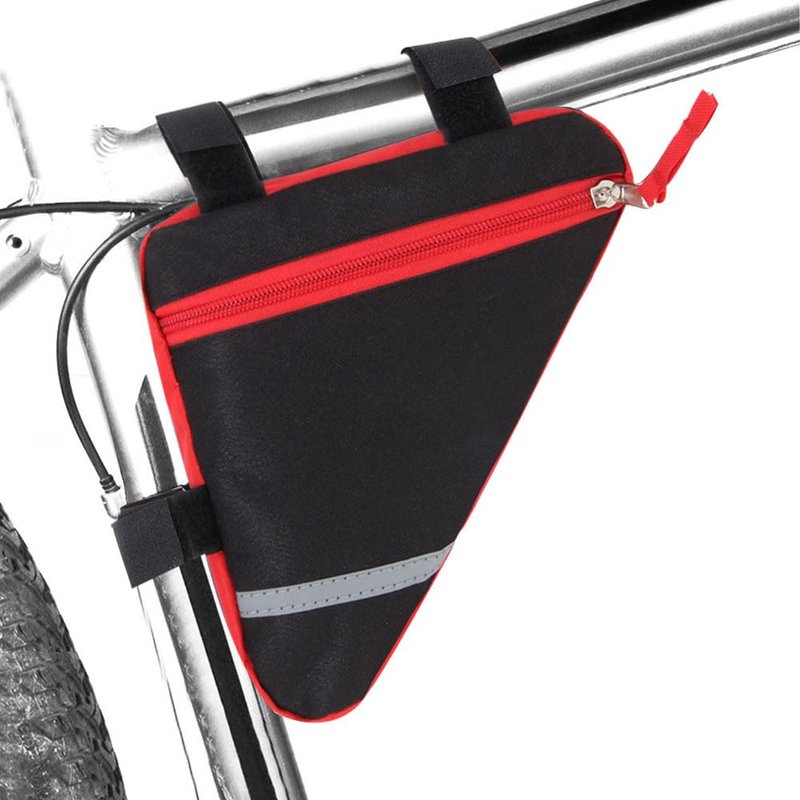 QitinDasen 2 Pieces Bike Triangle Bag, Waterproof Bicycle Front Tube Frame Triangle Bag with Double-Sided Reflective Decoration (Red)
