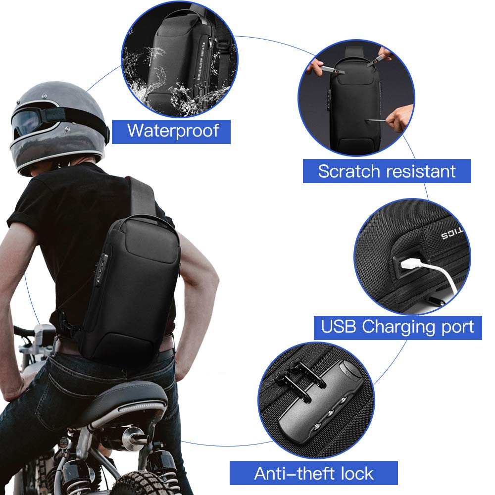 BANGE Sling Bag, Men's Chest Bag Waterproof Shoulder bags Casual Crossbody Sling Backpack with USB Charging Port for Men and Women…