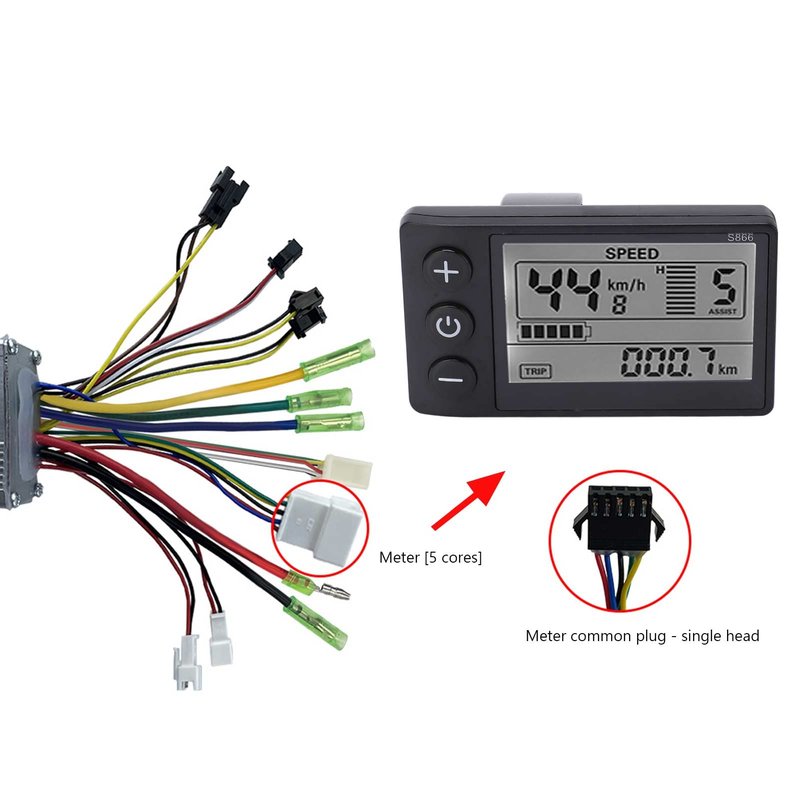Estink Electric Brushless Controller Kit, 36/48V 500/750W with LCD 866 Display Meter, 22A9 Tube, for Electric Scooter, Fits 22.2mm Handlebars