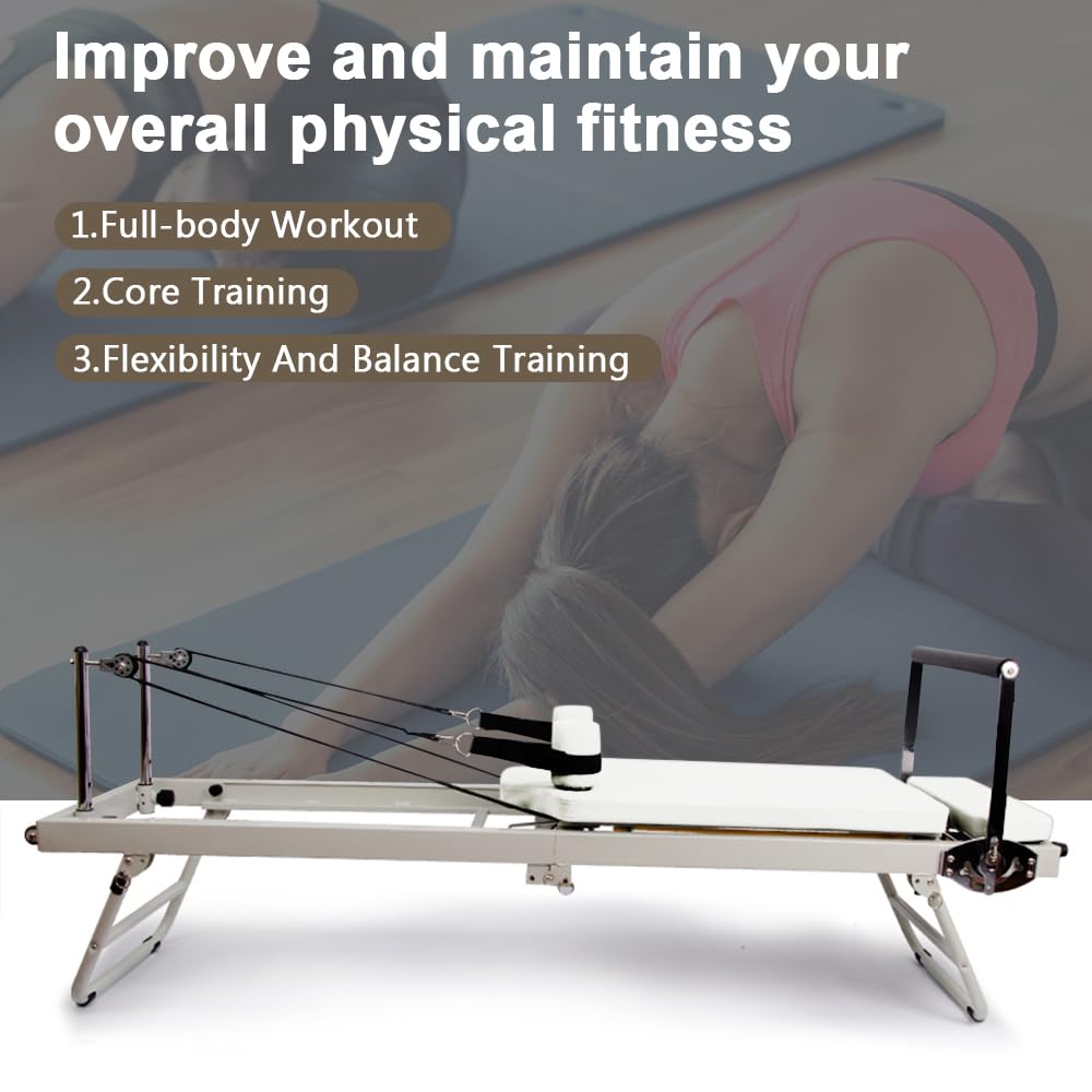 ARKANTOS Foldable Pilates Reformer, Pilates Machine, Pilates Equipment for Gym Workout and Home Use, Suitable for Intermediate and Beginners Users (White)