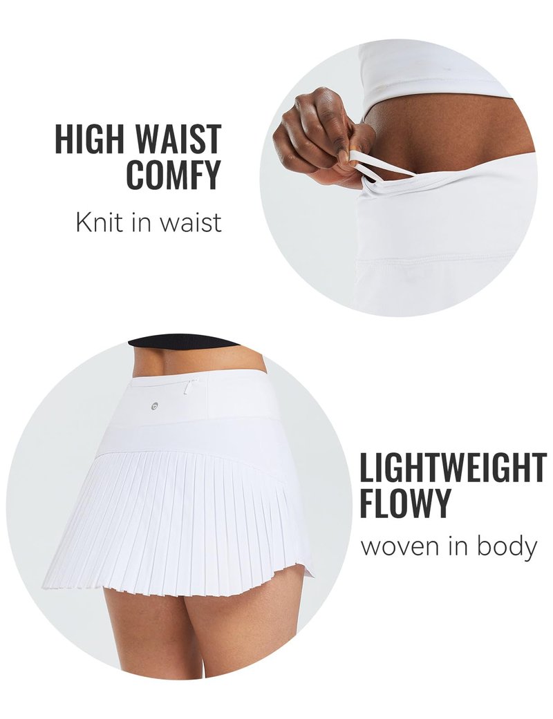 baleaf Women's Pleated Tennis Skirts High Waisted Lightweight Athletic Golf Skorts Skirts with Shorts Pockets Cardamom Purple L