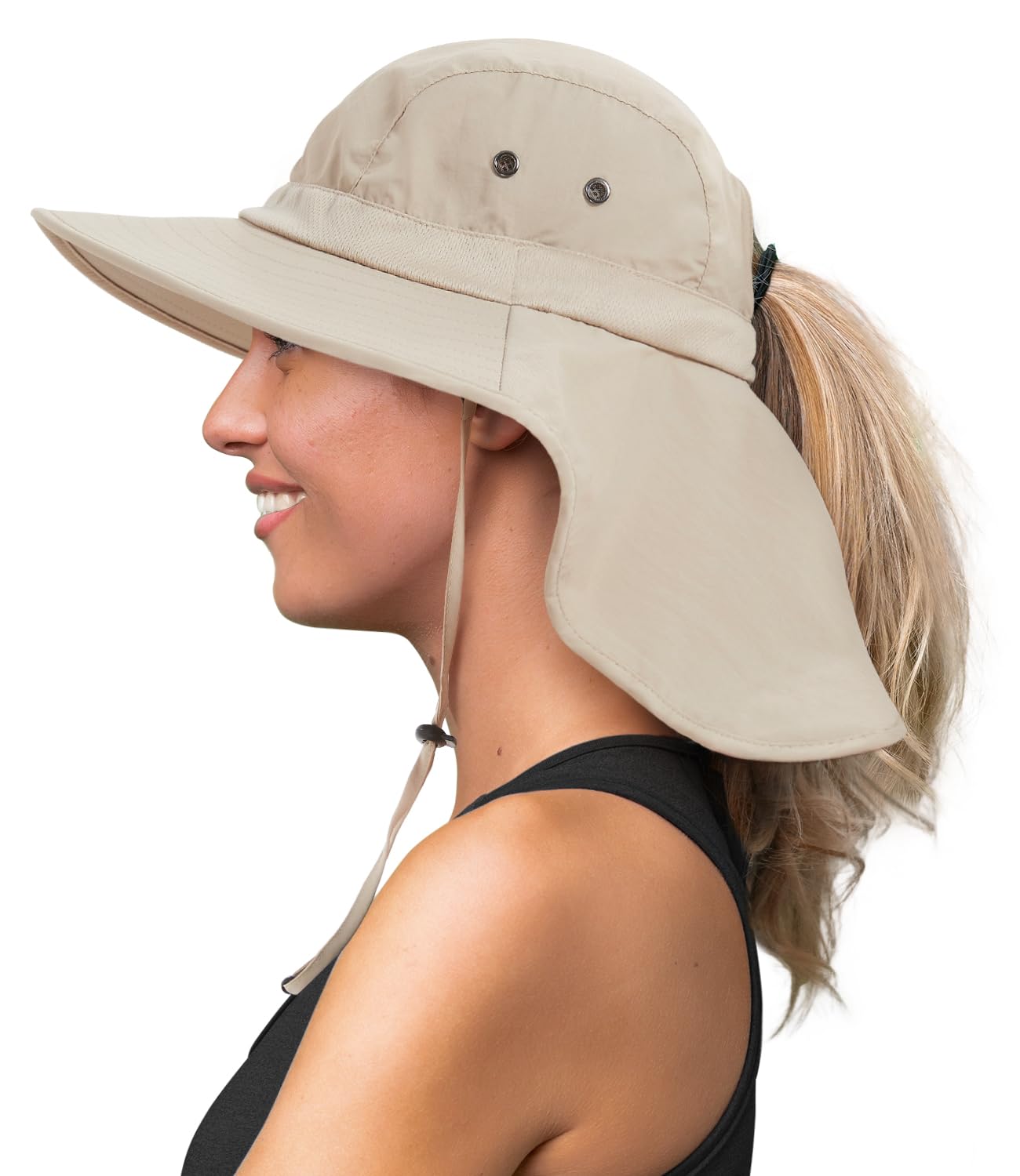 Creekstone Wide Brim Sun Hat with Neck Flap, UPF 50+ UV Protection Hiking Fishing Gardening Hat Waterproof Rain Hat Women Men (US, Alpha, One Size, Beige)