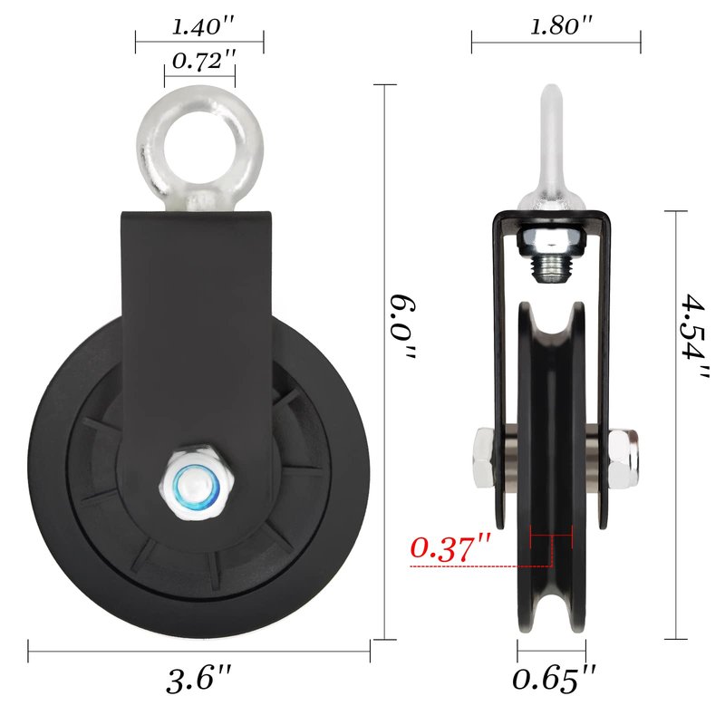 BESTEEL 4 Pack Silent Nylon Gym Cable Pulley Wheel 3.54 in/90 mm Rotation 360 Degree Traction Wheel Detachable Smooth Attachment for LAT Pulley System DIY Gym Pulley System Equipment Replacement Hoist