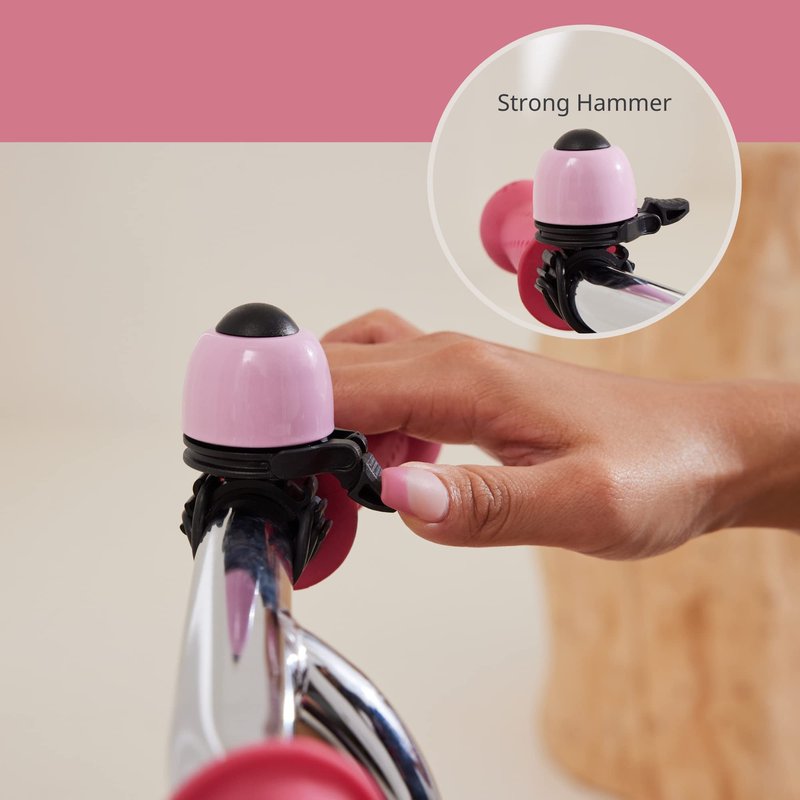 N+1 Macaron Brass Bike Bell - Classic Bicycle Bell with Double Sound Ringer for Kid Bikes, Road Bikes, Mountain Bikes, Fits 19.2-31.8mm Handlebars (Light Pink)