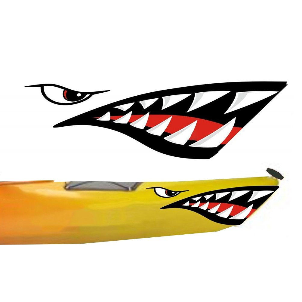 MOOCY 2 Pieces Shark Teeth Mouth Decals Sticker for Canoe Kayak Surfboard Ocean Boat DIY Funny Decor