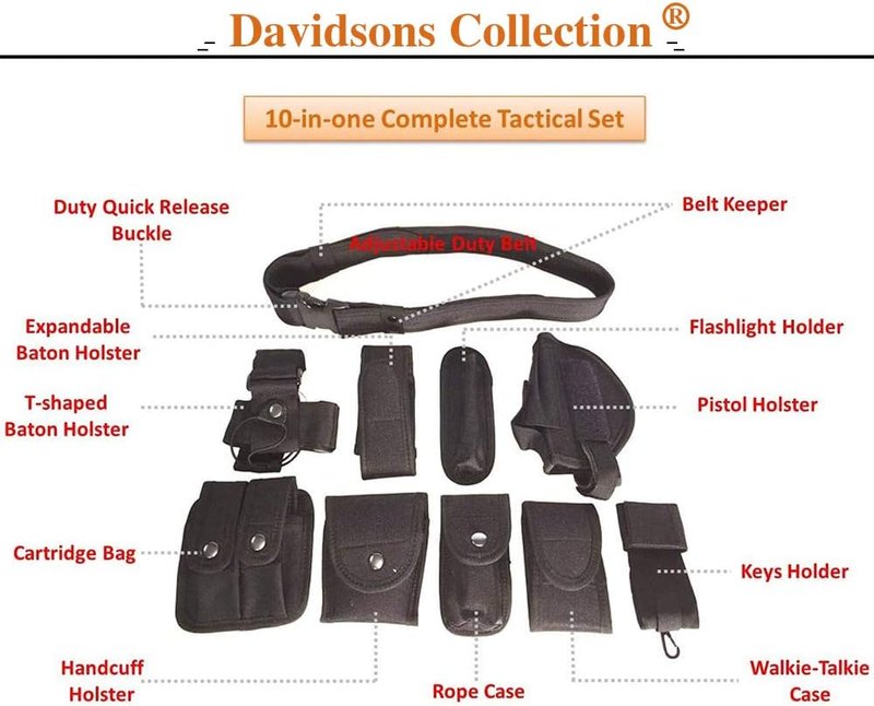 Tactical Duty Belt - 10-in-1 Military Security Belt with Pouches | Adjustable Size & Durable Design