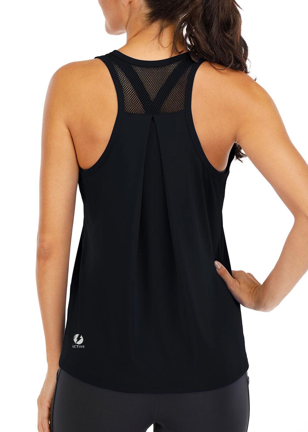 ICTIVE Workout Tops for Women Loose fit Racerback Tank Tops for Women Mesh Backless Muscle Tank Running Tank Tops Workout Tank Tops for Women Yoga Tops Exercise Gym Tops Black M