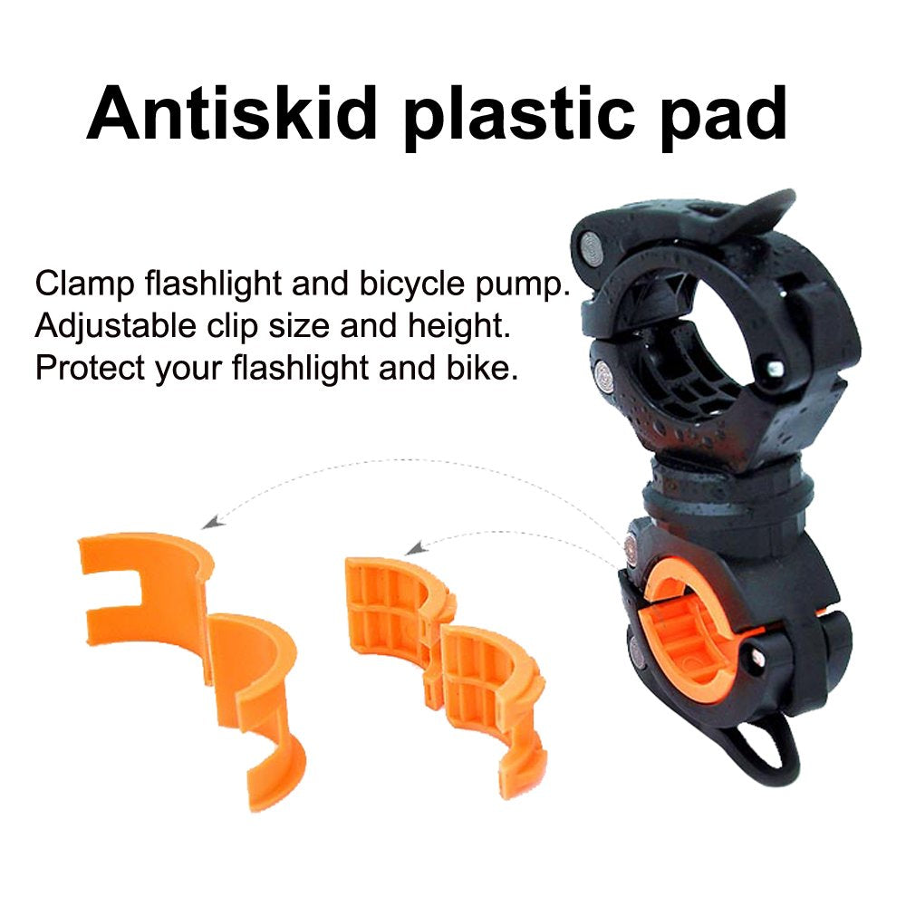 Vonpri [3 Pack Flashlight Holder, Mount Bicycle Mounting Bracket Flashlight Holder Torch Clip 360º Rotation (Orange)