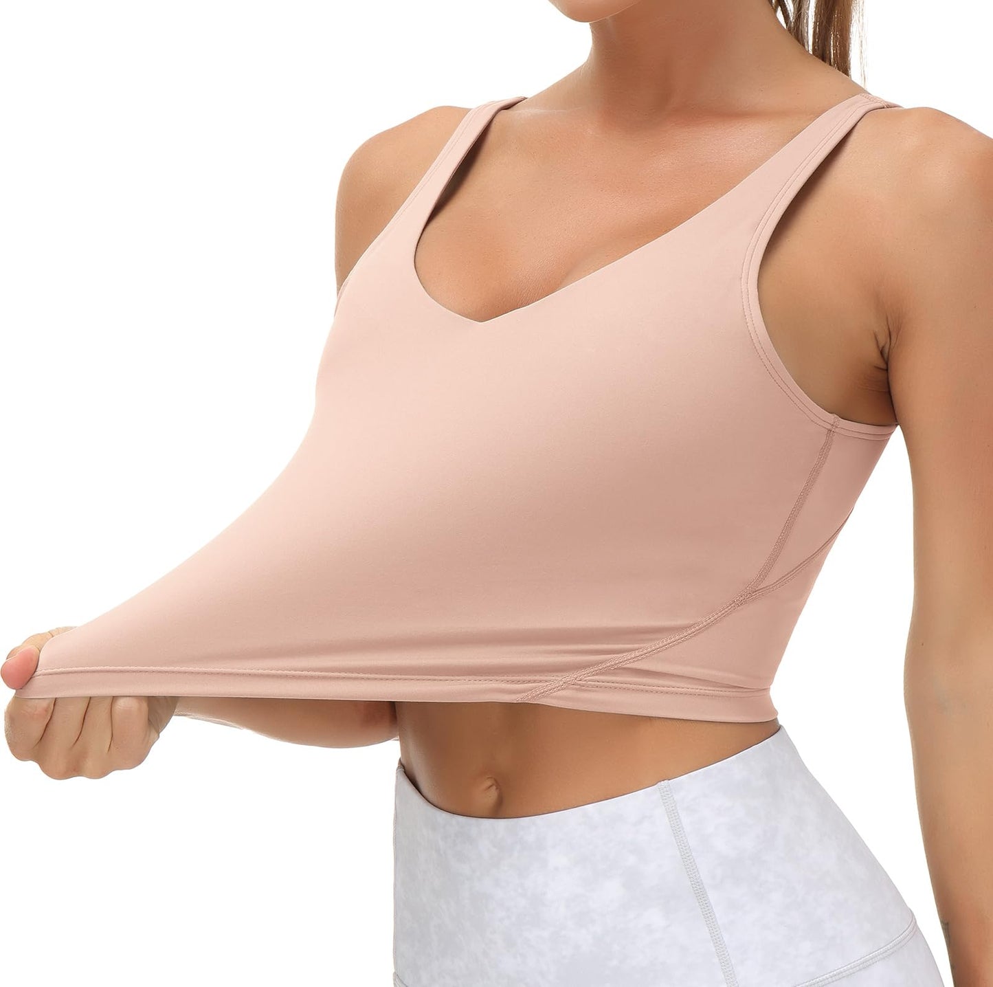 Women’s Longline Sports Bra Wirefree Padded Medium Support Yoga Bras Gym Running Workout Tank Tops(Soft Pink, Large)