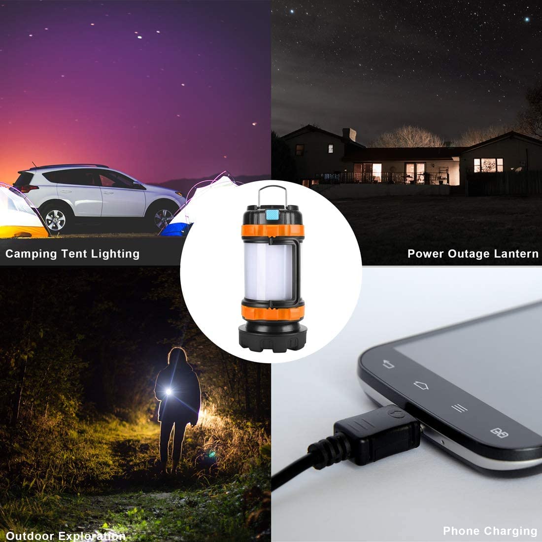 Camping Lantern Rechargeable , Alpswolf Camping Flashlight 4000 Capacity Power Bank,6 Modes, IPX4 Waterproof, Led Lantern Camping, Hiking, Outdoor Recreations, USB Charging Cable Included