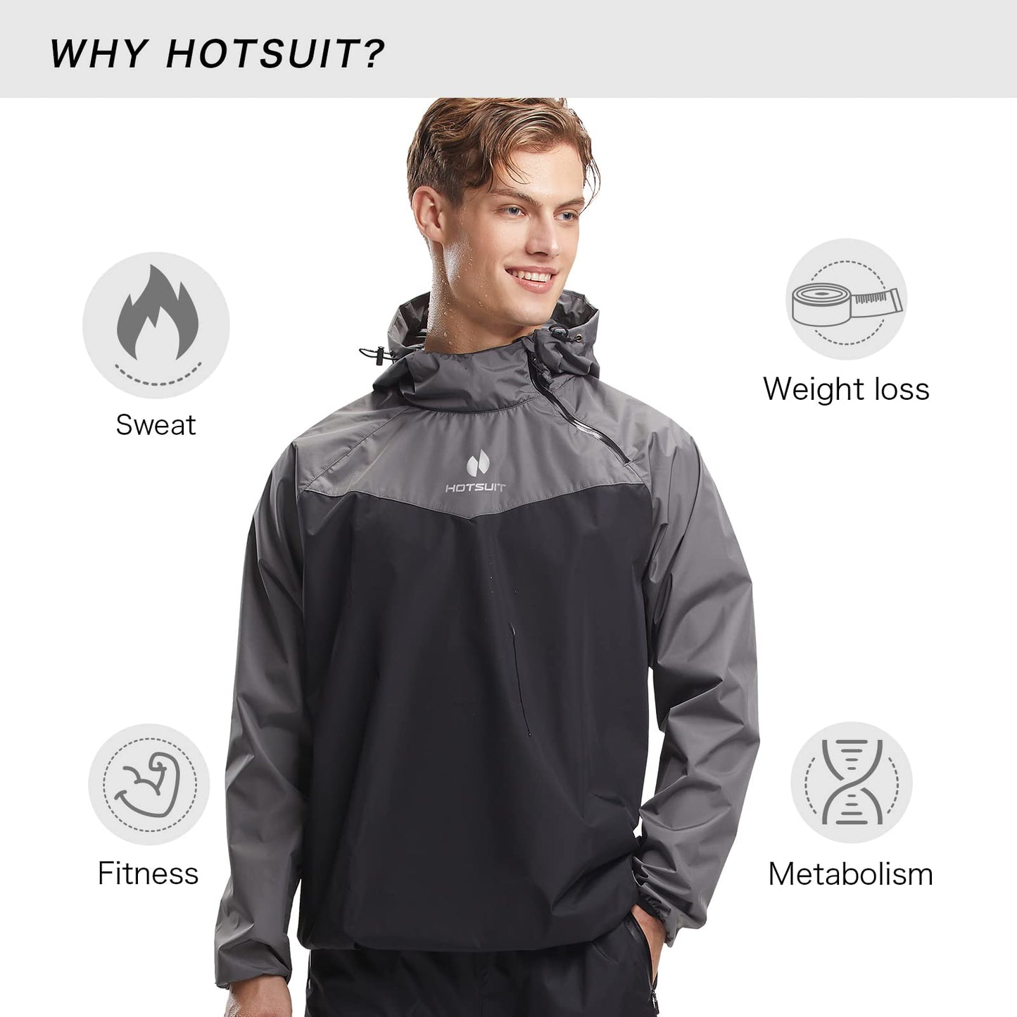HOTSUIT Sauna Suit Men Weight Loss Gym Exercise Sweat Suits Workout Jacket, Gray, M