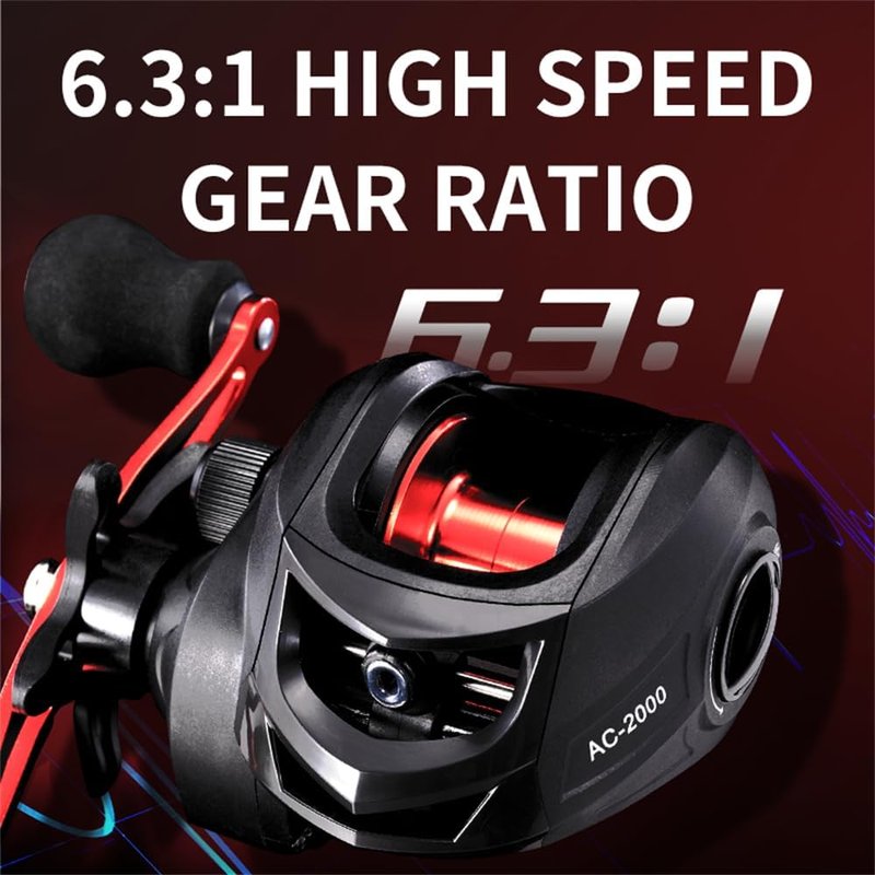 Baitcasting Fishing Reel - Lightweight Aluminum Spool, 17.6Lbs Max Drag | 6.3:1 Gear Ratio, Magnetic Braking System