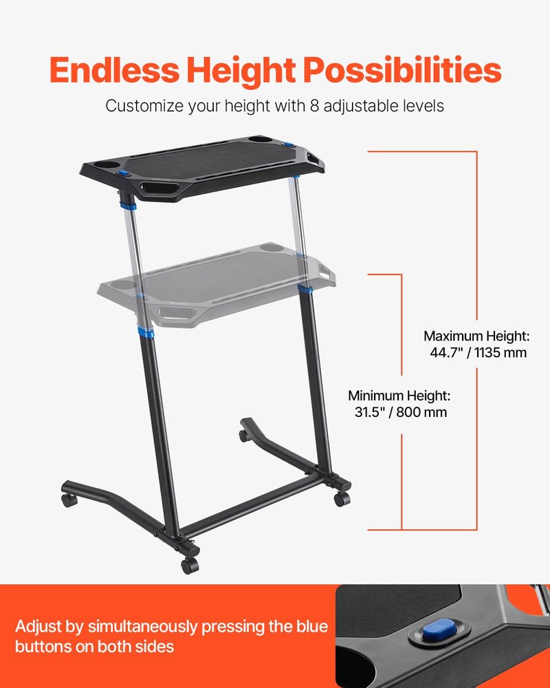 VEVOR Cycling Desk, Mobile Foldable Multi-Functional Bike Trainer & Treadmill Desk with Lockable Wheels, Non-Slip Multi-Slot Bike Trainer Fitness Desk with Handle Bar, Fit for Home Office Exercise