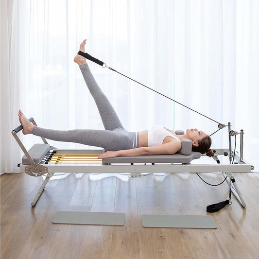 GERRIT Multifunctional Foldable Pilates Reformer, Adjustable Intensity Pilates Bed, Exercise Yoga Equipment, Fitness Equipment,Beige Bed