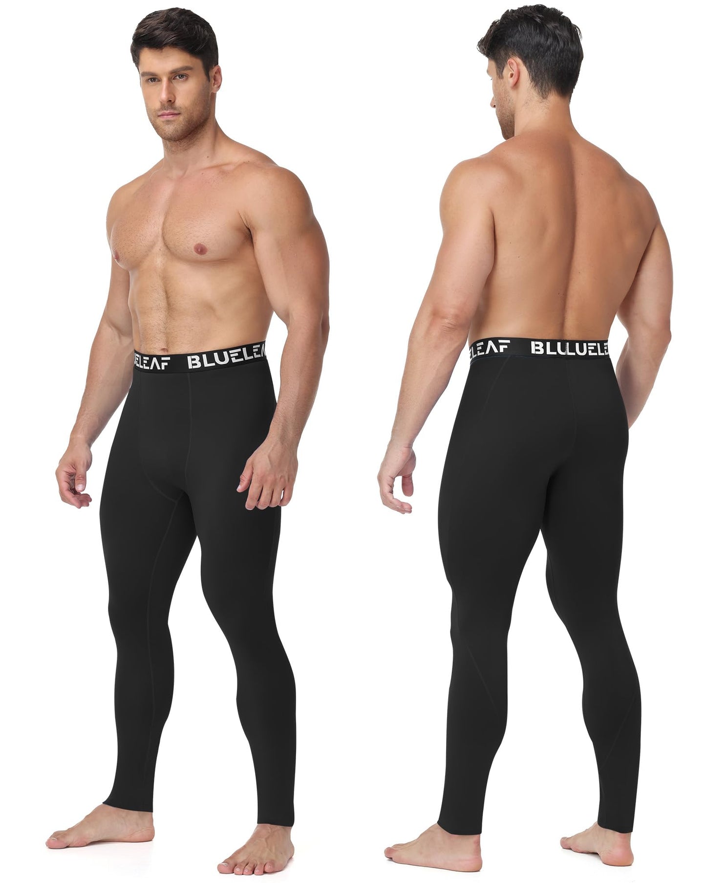 Blueleaf Mens Thermal Compression Pants Fleece Lined Athletic Running Tights Leggings Cold Weather Sports Base Layer Bottoms Winter Gear Black M