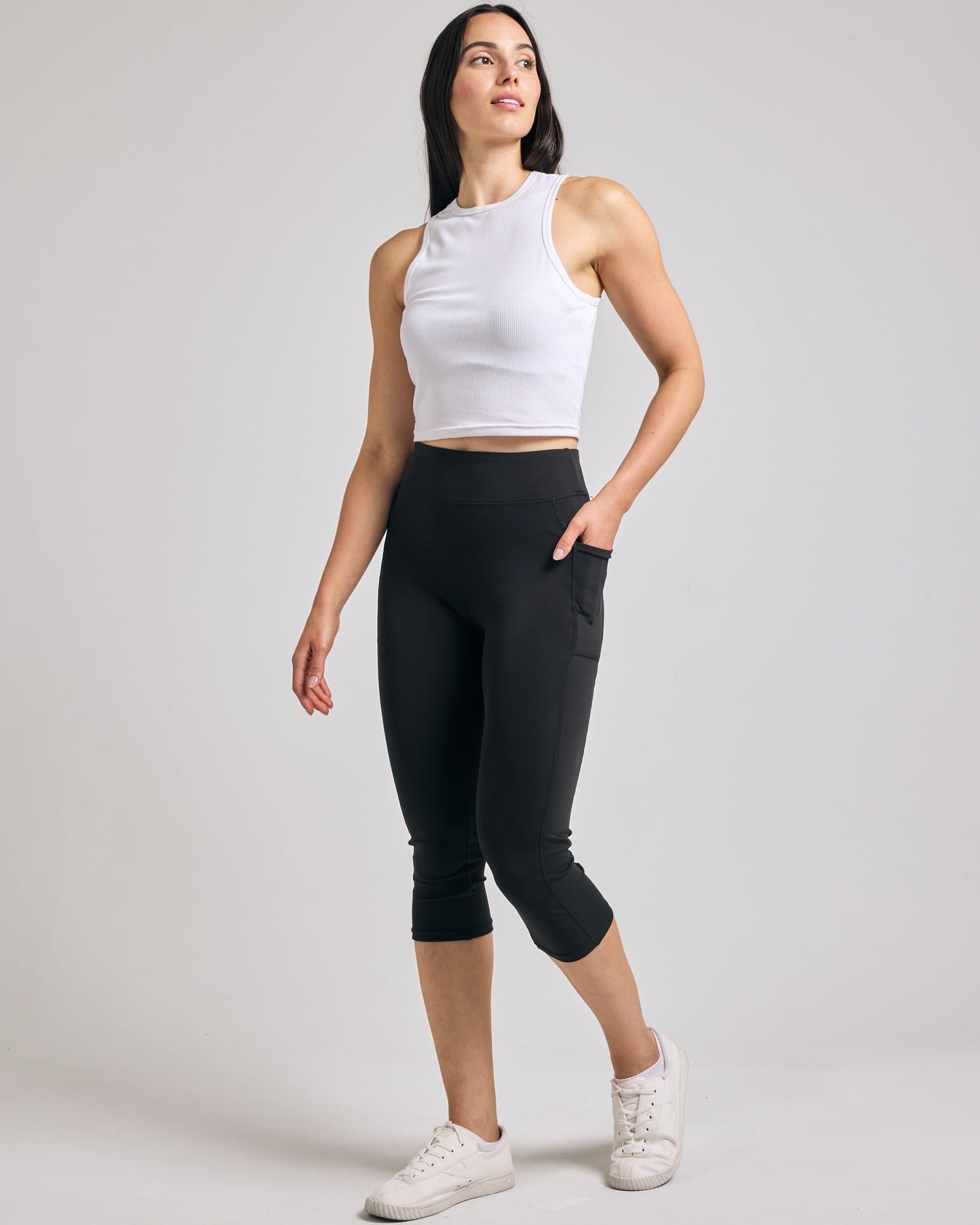 Real Essentials 4 Pack: Women's Capri Leggings with Pockets Casual Yoga Workout Exercise Pants (Available in Plus Size)