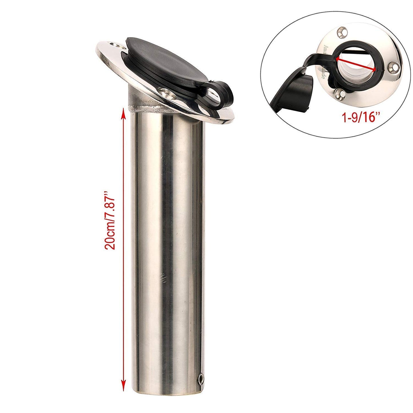 Amarine-made 30 Degree Stainless Steel Heavy Duty Flush Mount Sunshine Resistant Rod Holder Black PVC Cap Liner (2pcs)