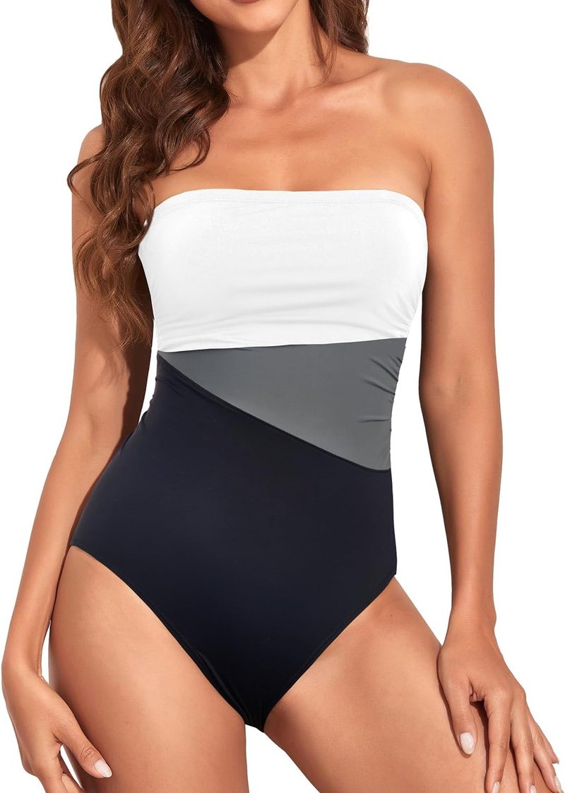 Women’s Tummy Control One-Piece Swimsuit - Strapless Bandeau Slimming Swimwear | Halter Design