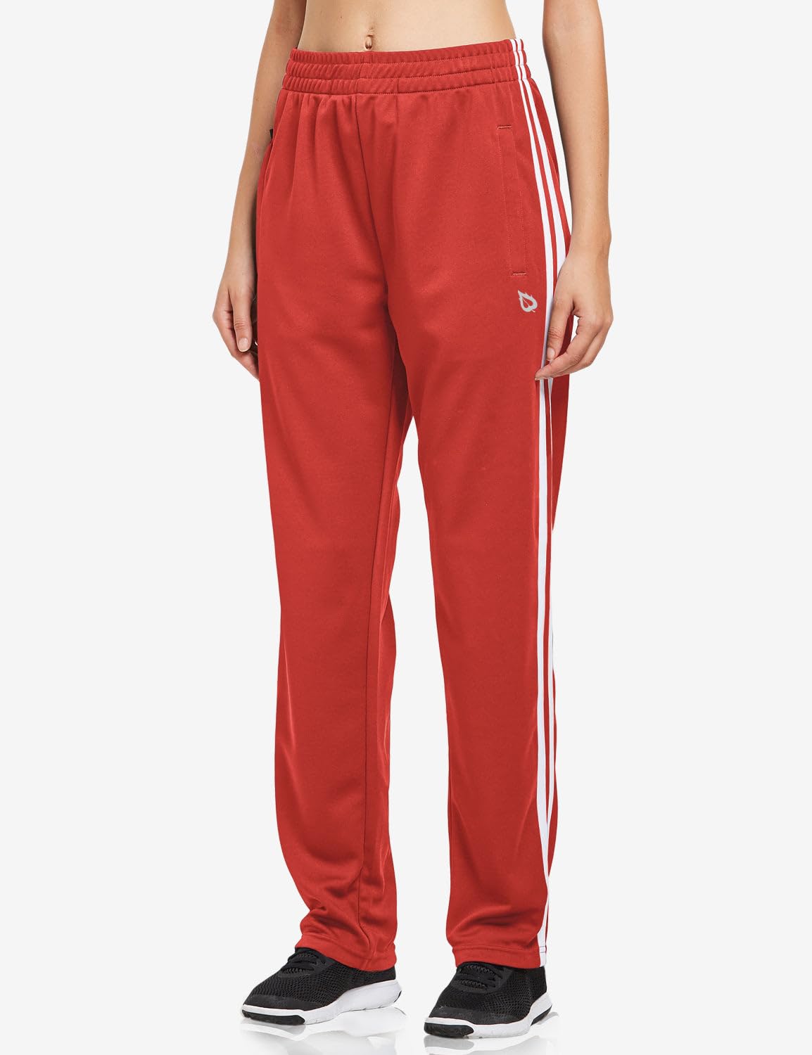 baleaf Women's Track Pants Athletic Jogging Sweatpants Zipper Pockets Warm-Up Sports Running Pants Red/White Size M