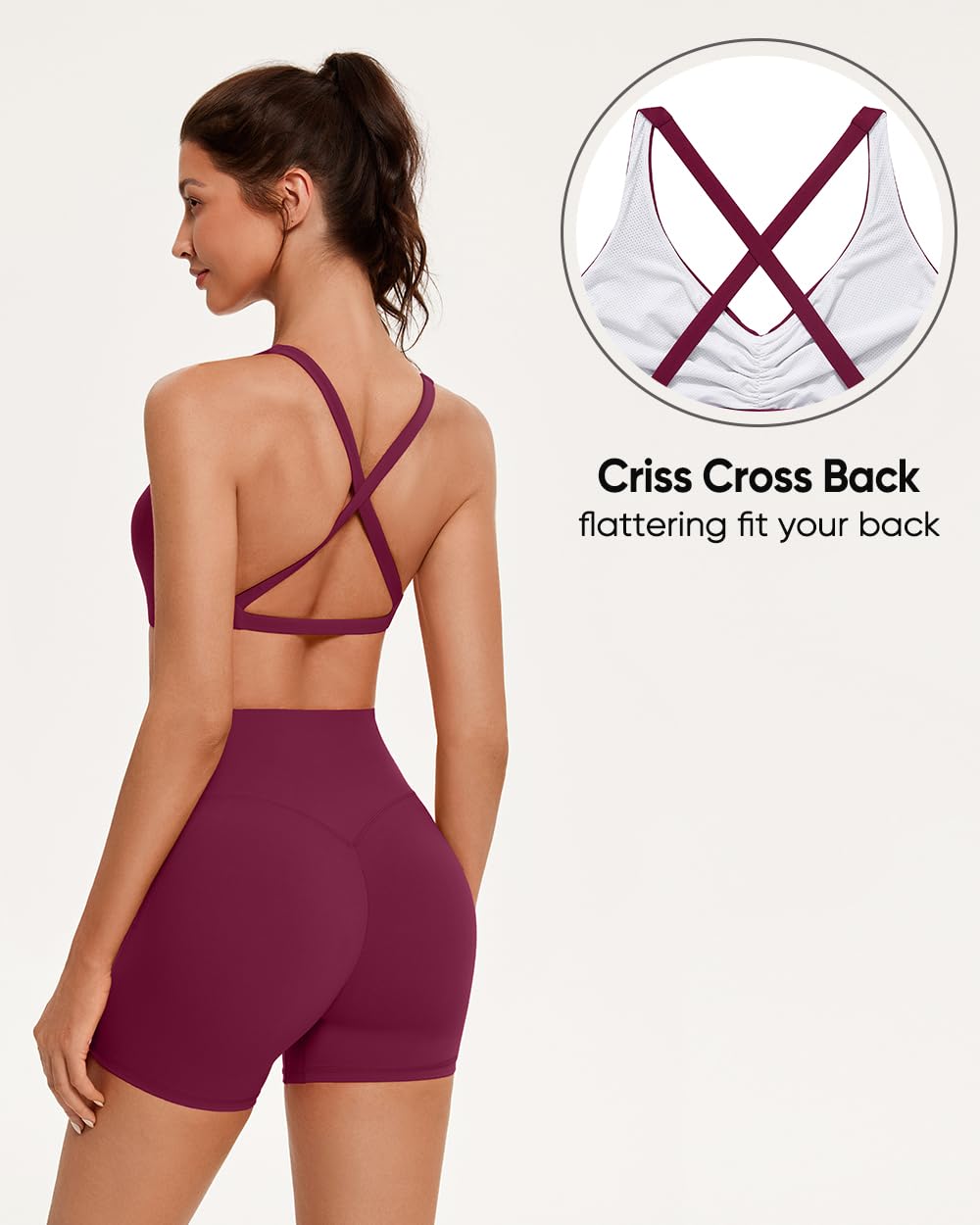 OMKAGI Sports Bras for Women Padded Cross Back Workout Bras Strappy Yoga Bra Crop Top(S, 545-Burgundy)